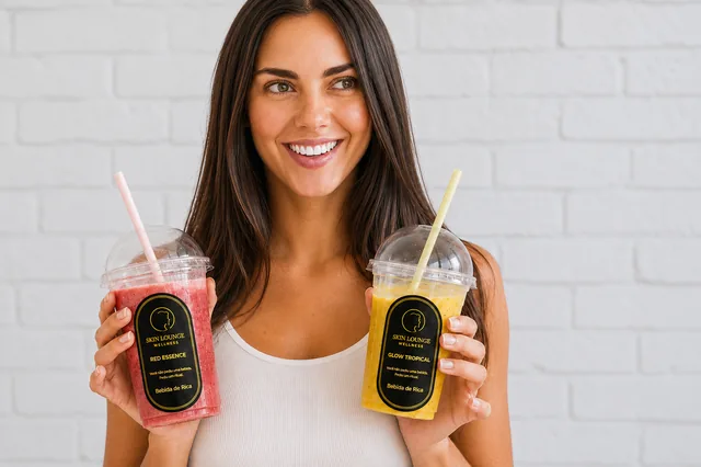 Glow Tropical — smoothie antioxidante de abacaxi em copos personalizados Bebida de Rica Skin Lounge